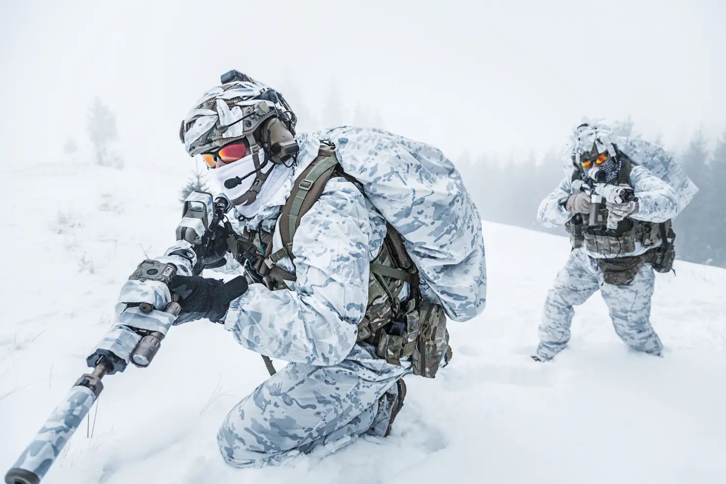 mountain soldiers in the snow on maneuvers