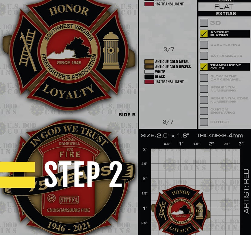 step 2 - free Firefighter challenge Coin design Proof