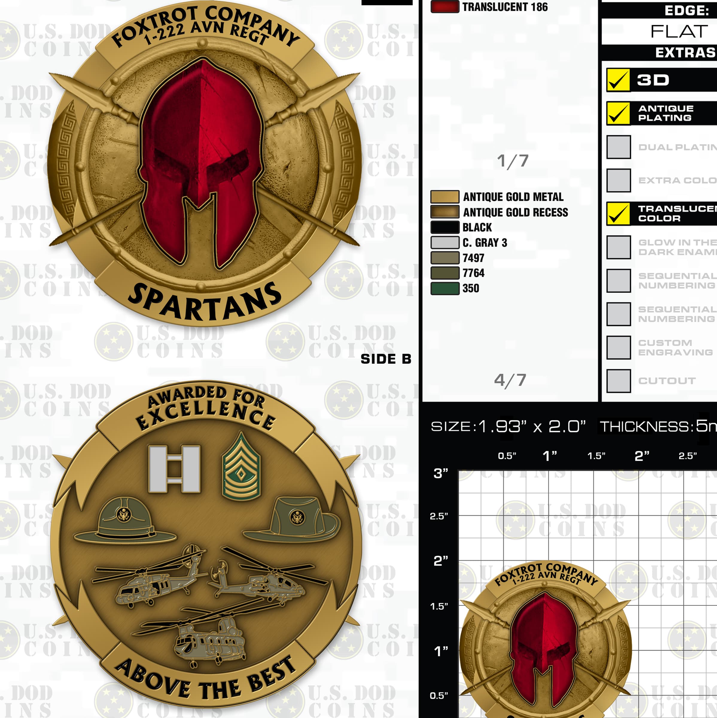 Foxtrot Company 1 222 AVN Regt Spartans Custom Challenge Coin