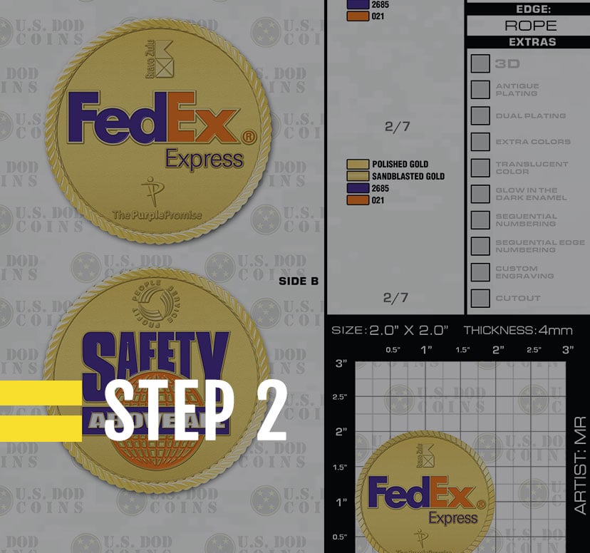 Step 2 free digital design proof with every challenge coin order