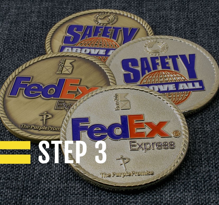 step 3 finished challenge coin for your company production