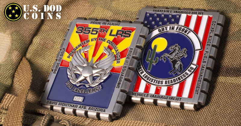 355th LRS - sequential number - custom edge - 3D challenge coins