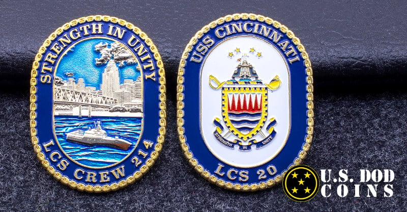 USS Cincinnati Challenge Coin with soft enamel paint