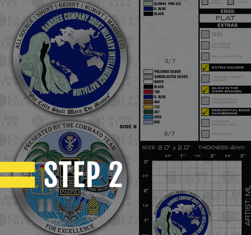 Step 2 of the coast guard custom challenge coin ordering process