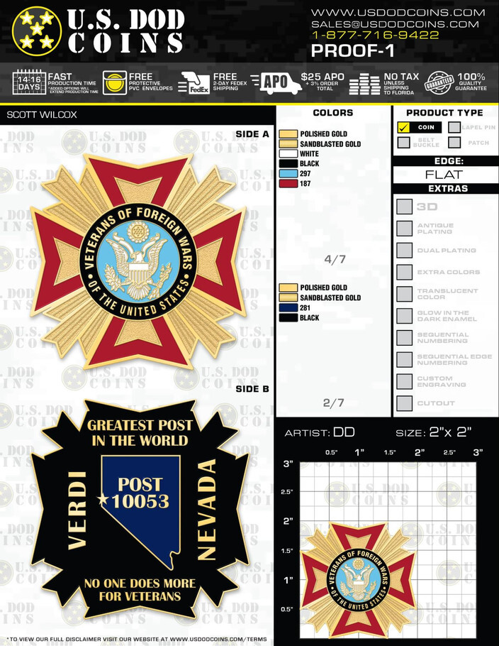 Veterans of Foreign Wars (VFW) custom challenge coin