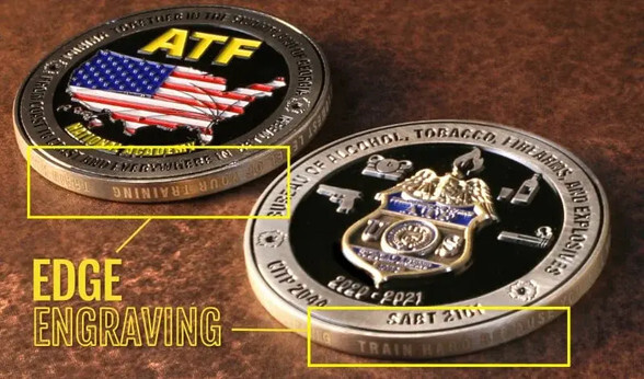 Edge engraving on a challenge coin