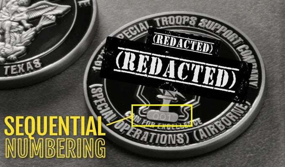Sequential numbering on challenge coins
