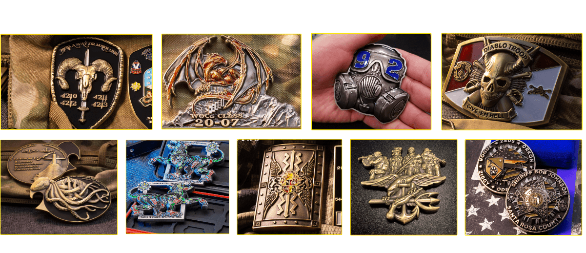 Grid of challenge coin design examples and options